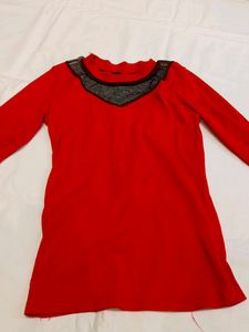 Chic Red Long Sleeve Top with Lace Detai for 11 to