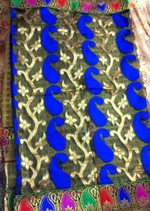 Embroidered Blue &amp; Green Saree