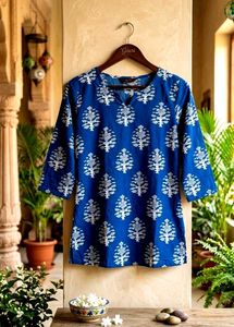 Blue Tree Print Cotton Kurta💙🤩⚡