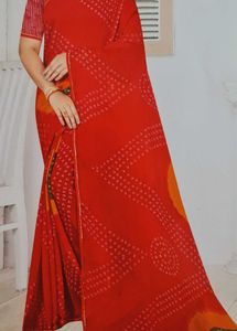 Vibrant Red Bandhani Saree