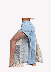 Wide-Leg Jeans with Sheer Overlay