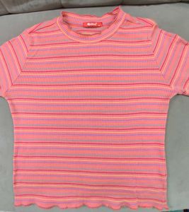 Pink round neck ,full sleeves stretchable Top