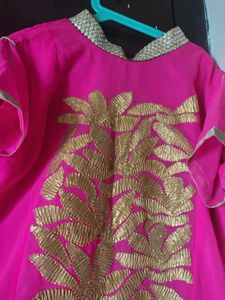 Elegant Pink Kurta Set with Gold Embroidery