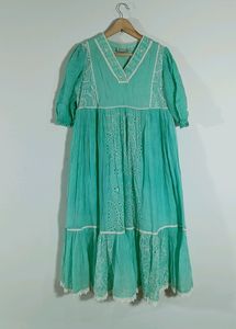 Cyan Embroidered Casual Kurta (Women)