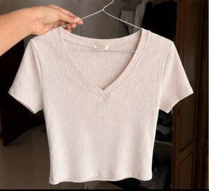 Ribbed V-Neck Cropped Top