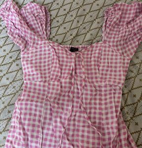 Pink Gingham Puff Sleeve Dress