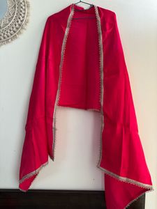 Fuschsia Pink Rich satin Mirror Work Suit pant set