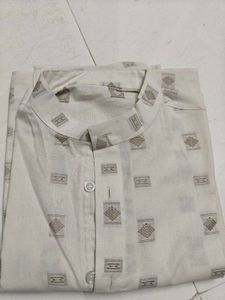 Men's Cotton White Printed Kurta
