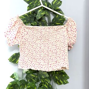 Floral Smocked Puff Sleeve Crop Top