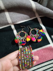Multicolour Bohemian Earrings And Bracelet