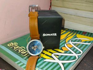 Sonata Analog Watch with Brown Leather Strap