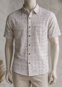 Men’s Beige Printed Half Sleeve Casual Shirt