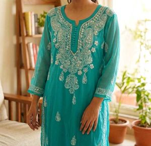 Turquoise Embroidered Kurta