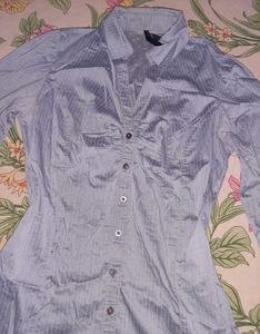 Office Siren Fitted Pinstripe Grey Shirt