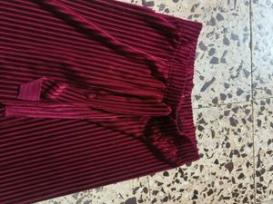 Burgundy Velvet Striped Palazzo Pants