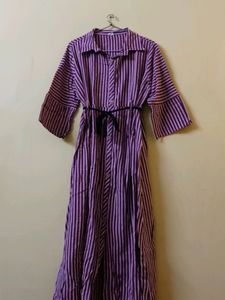 Pink And Maroom Striped Midi Dress
