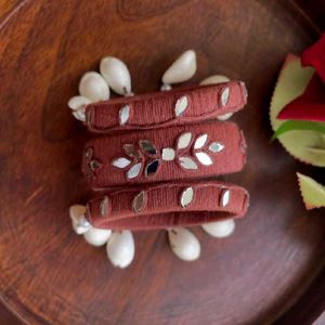 Embroidered Mirror Work Bangles Set🤎