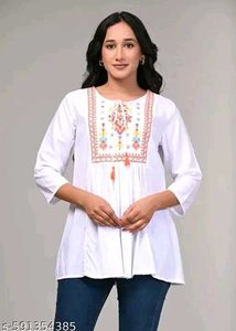 Embroidered White Kurta Tunic_XXL
