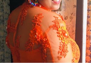 Stunning Orange Lace Embellished suit