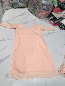 Elegant Peach Embroidered Kurta Set 3pc
