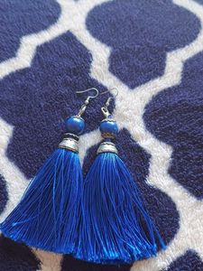 Blue Tassel Drop Earrings
