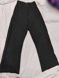 Black high waist Wide leg Pinstripe pants