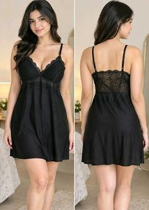 M&S Black Lace Trim Slip Dress