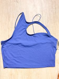 Blue One-Shoulder Cutout Crop Top