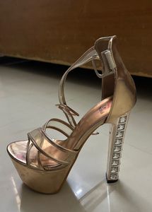 6 inches Metallic  Heels with Rhinestone A
