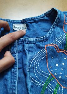 Denim dress / kurta with machine embroidery