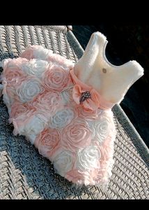White And Peach Net Floral Jacket Frock