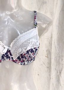 Floral Print Lace Trim Bra