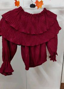 Burgundy Off-Shoulder Ruffle Top