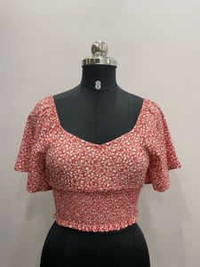 Floral Flutter Sleeve Crop Top