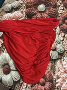 Stunning Red Ruched Off-Shoulder Top