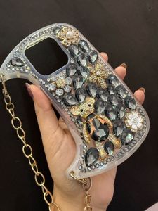 iPhone 15pro Cover with Gold Chain sparkling gem
