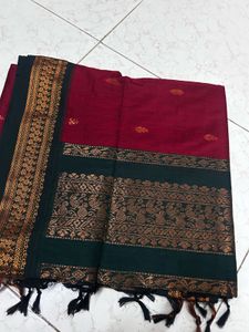 Elegant Maroon &amp; Green Gadwal Saree