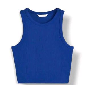 Vibrant Blue Ribbed Racerback Crop Top