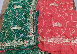 Zari Work On Bandhej Chiffon Saree