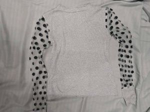 Grey Polka Dot Mesh Sleeve Top