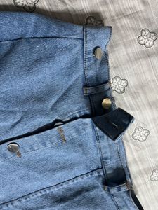 Light Wash Denim Button-Front Midi Skirt