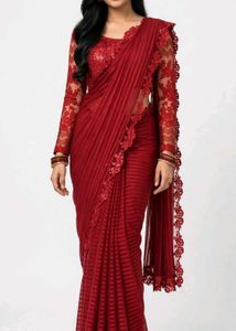 Elegant Red Saree with Lace Detailing