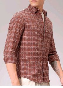 Men's Brown Checkered Casual Shirt
