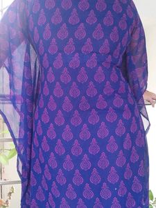 Blue Printed Kaftan Kurta