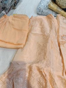 Peach Embroidered Sharara ready semi stitched mate