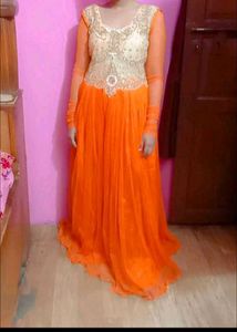 Stunning Orange Net Gown