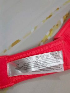 (1013)Bright Pink Ring Detail Halter Bikini Top