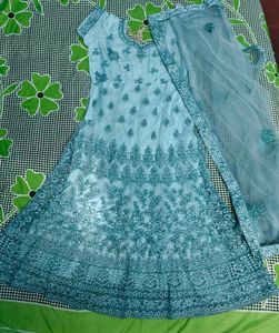 Elegant Blue Embroidered Anarkali Suit Set