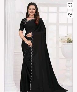 Elegant Black Saree with Scalloped Edges