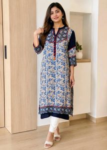 Blue Floral Print Kurta size-42-44